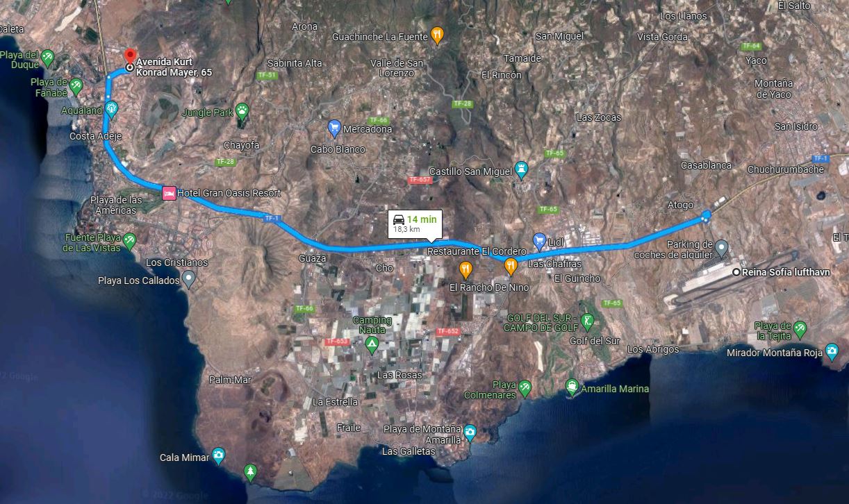 Villa Teneriffa google maps rutt från flygplatsen - Momentum